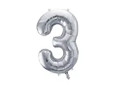 Folijski balon broj 3, srebrna boja