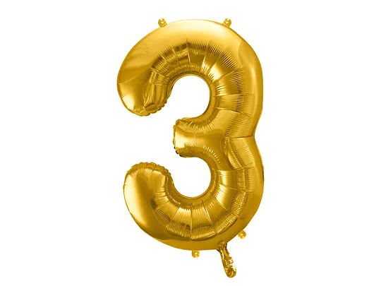 Folijski balon broj 3, zlatni 86 cm