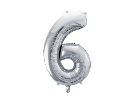 Folijski balon broj 6, srebrna boja