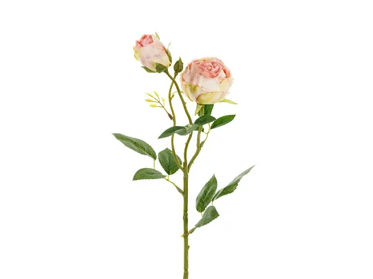 Umjetni cvijet - Ruža s dva pupoljka u svijetloj ružičastoj boji