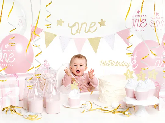 Party decorations set - 1st Birthday, gold